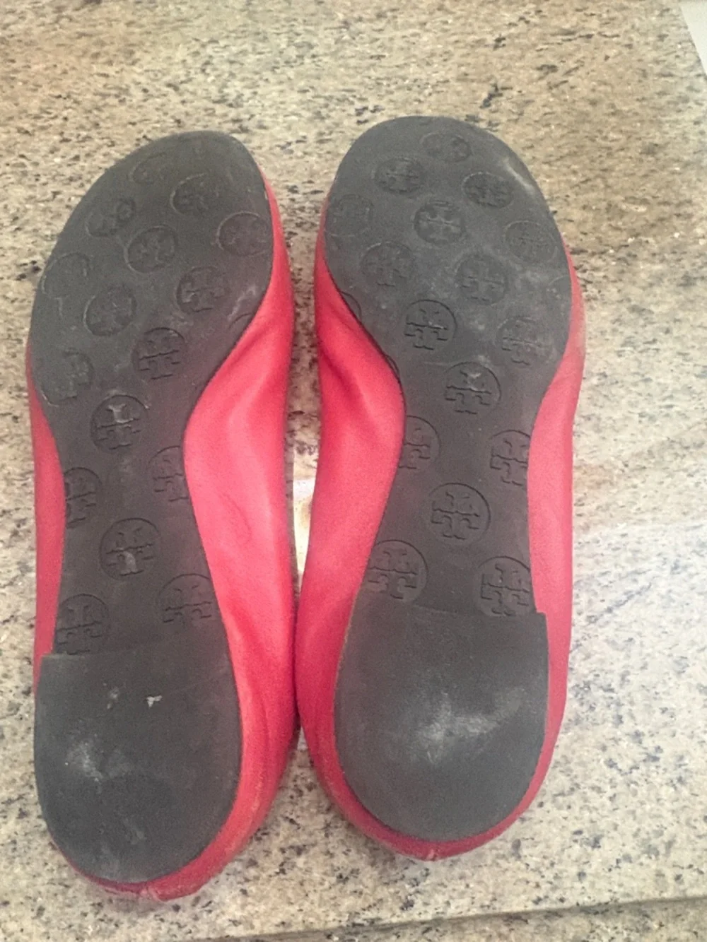 Tory Burch Red Leather Logo Ballet Flats with Gold Medallions - Picture 3 of 6